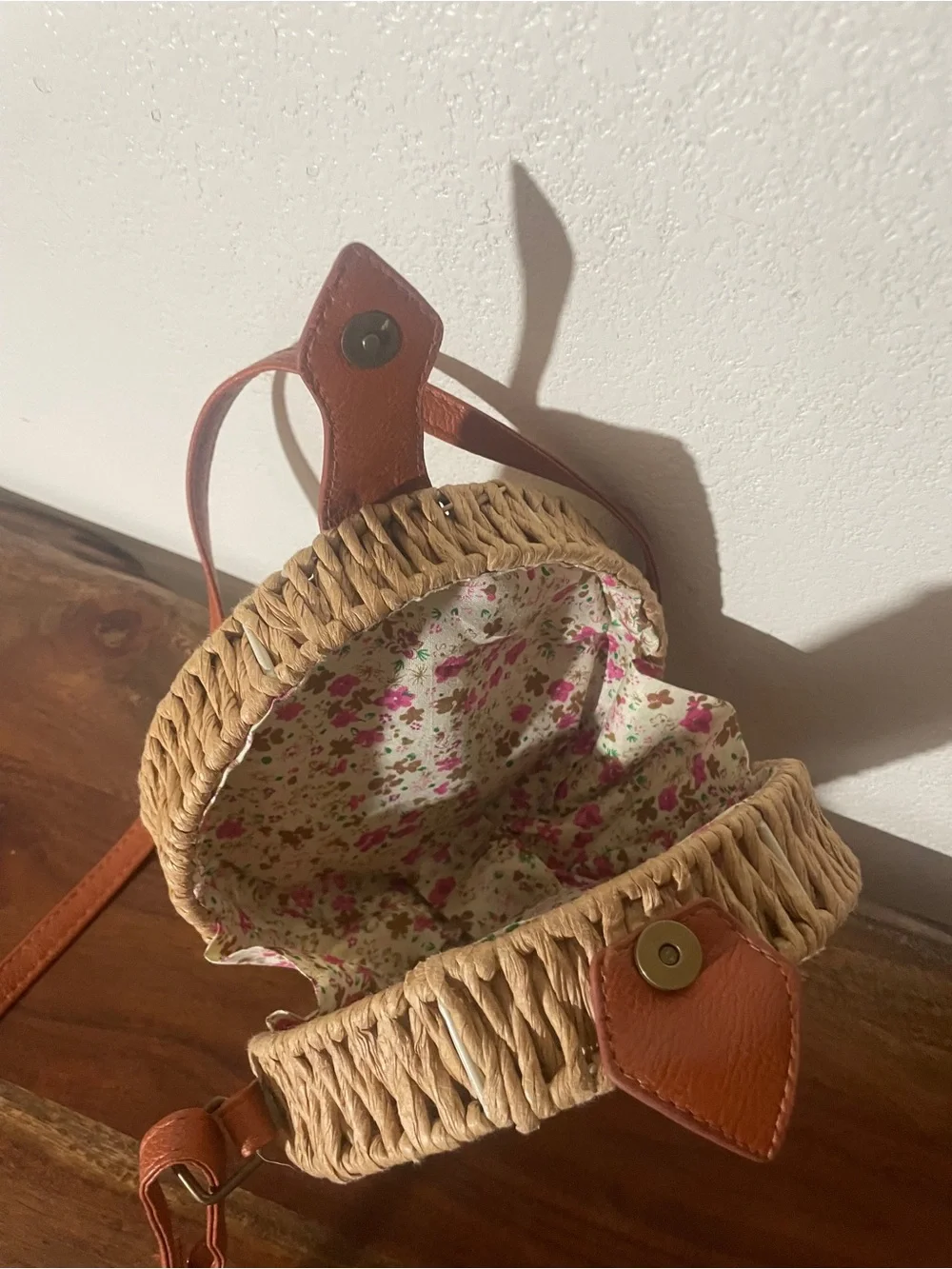 Round Woven Straw Crossbody Bag | Boho Summer Rattan Purse + Ice Cream Charm